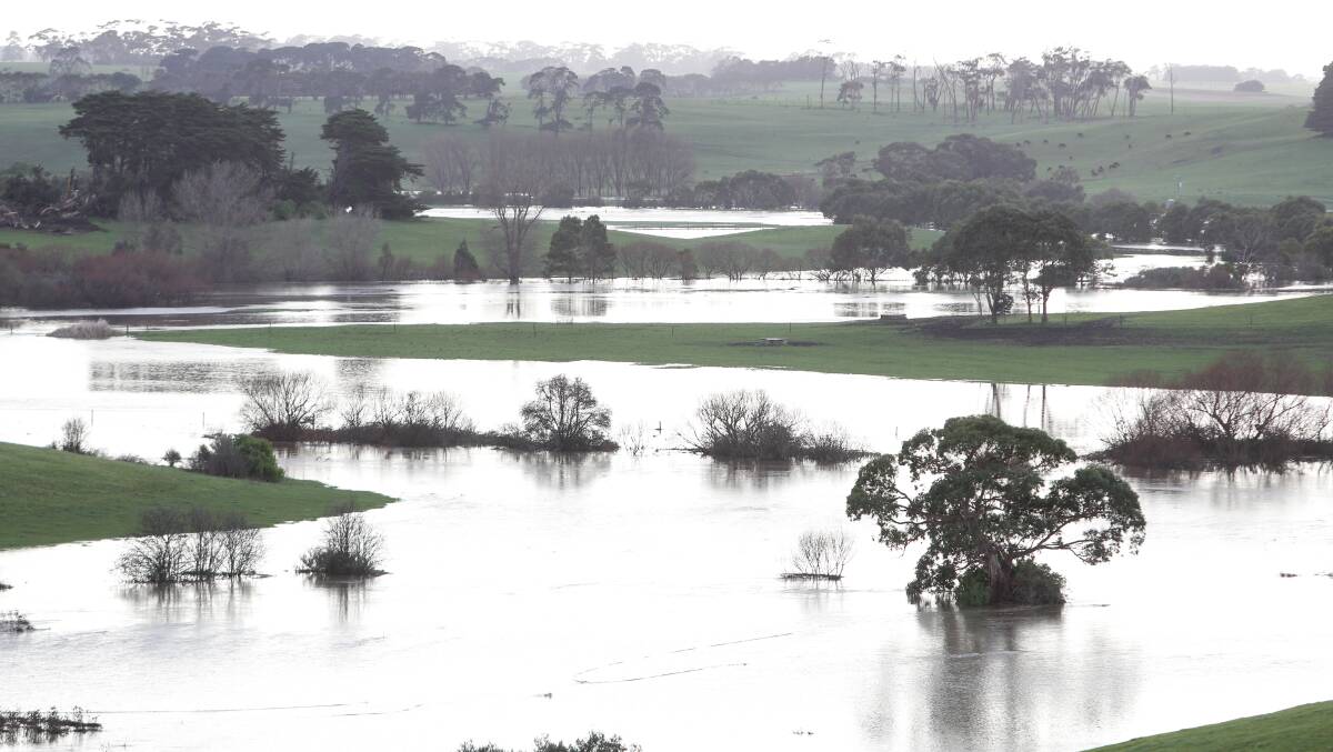 Drought: Grassmere district farms in Moyne Shire were flooded near the Merri River in mid August. Picture: Morgan Hancock