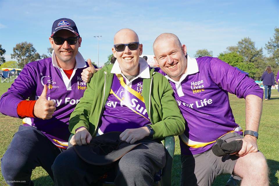 FRIENDSHIP: Scott Mann, Dale Seabrook and Darren Sebire at the 2017 Border Relay For Life. Despite being ill Dale was determined to participate.