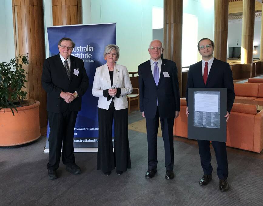 DETERMINED: Former NSW Judge Anthony Whealy, Member for Indi Helen Haines, former Judge David Harper and The Australia Institute Democracy and Accountability Program's Bill Browne. Picture: SUPPLIED
