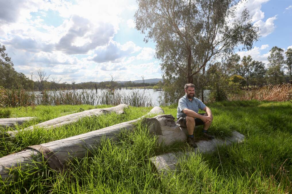 THE TURTLE GUY: La Trobe University's James Van Dyke at the Murray River in Albury. He and his team of researchers will install designer beaches and floating islands to protect turtle nests along the river. Picture: TARA TREWHELLA 