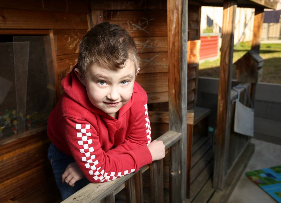 LIVING: Archer Irwin, 7, is home preparing to go back to school after receiving a liver transplant. Picture: JAMES WILTSHIRE 