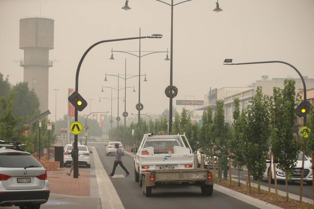 FLASHBACK: Smoke coating Wodonga on January 3, 2020. The poor visibility continued for weeks and fires raged in the Upper Murray and southern NSW during what later became known as Black Summer. Picture: JAMES WILTSHIRE 
