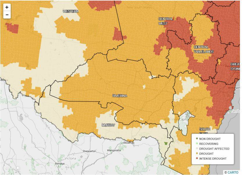 Drought map data as of 21/08/18. Picture: Department of Primary Industries