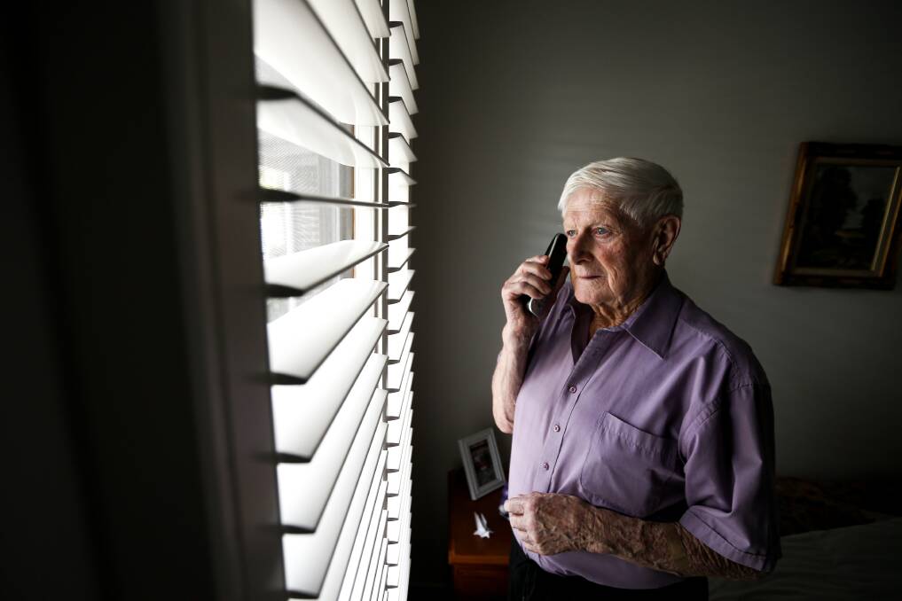 HELLO, IT'S ME: Charlie Caldwell, 89, said many older residents are incredibly lonely in isolation. He said phones have been a lifeline to the outside world during coronavirus pandemic. Picture: JAMES WILTSHIRE