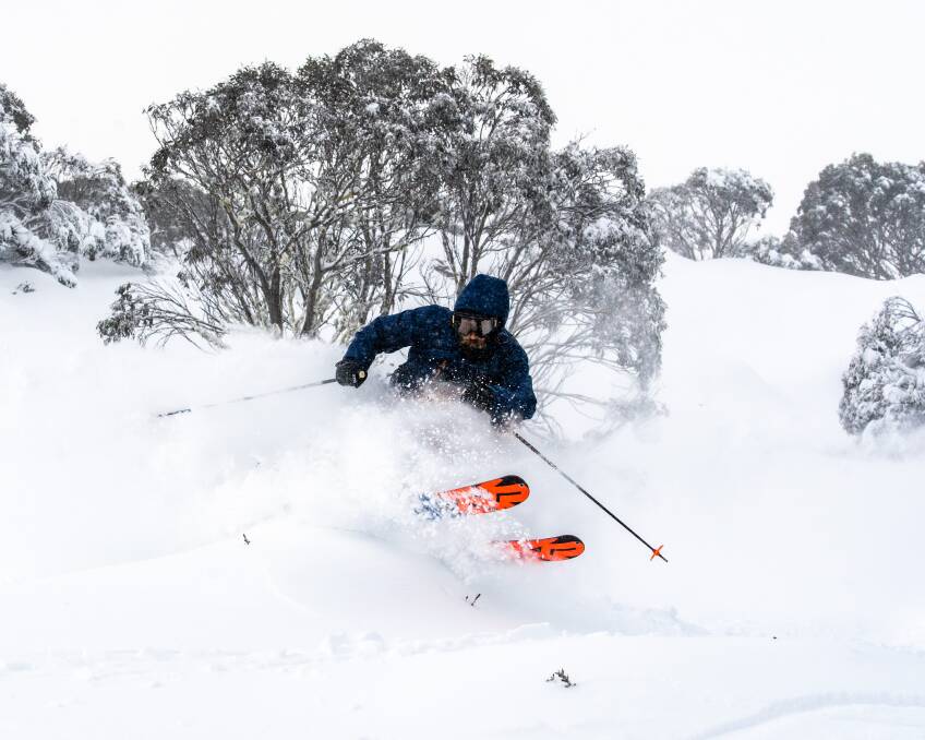 EXCITING: A skier carves up the snow at Falls Creek on Saturday. Picture: Falls Creek Ski Lifts