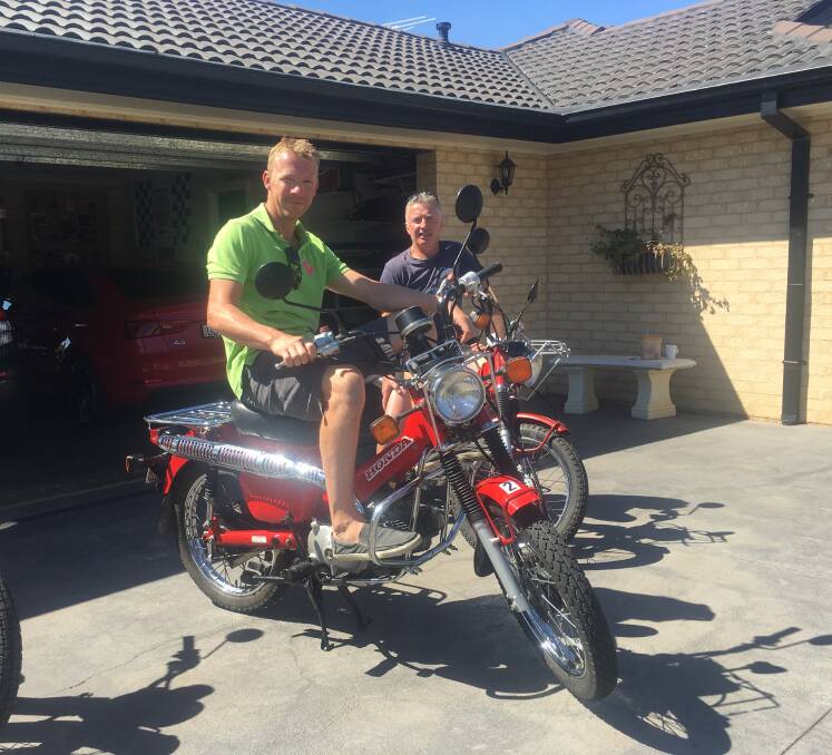DELIVERY: Denis France and David Pye are part of the only Albury team taking part in Bright's Great Murray River Postie Bike Adventure to raise money for the Albury Wodongs Cancer Centre. 