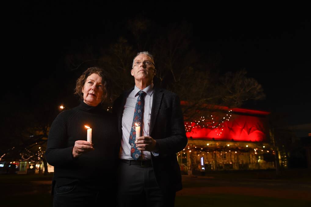 UNITED: Annette and Stuart Baker in QEII Square ahead of this year's very different Winter Solstice. Although COVID-19 led to the cancellation of the physical event, the 2020 online event was a huge success. Picture: MARK JESSER 