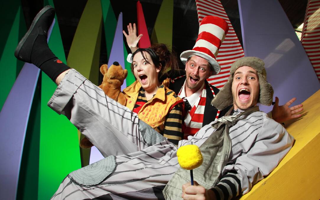 SEUSSICAL THE MUSICAL: Lauren Schmutter as The Sour Kangaroo, Corey Cooper as The Cat in the Hat and Aaron Bykerk as Horton the Elephant in Seussical, Livid Productions' latest family-friendly show, Thursday, October 2 to Sunday, October 5 at The Cube Wodonga. Picture: KYLIE ESLER