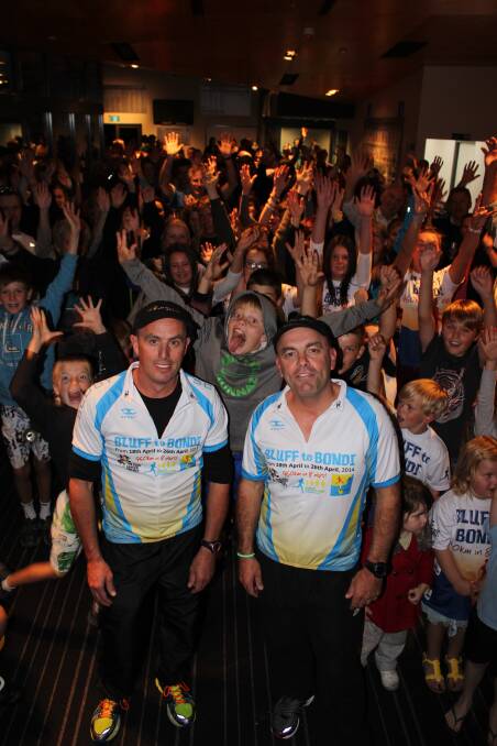 Shane Taylor and Tim Blair with their supporters at the Devonport Surf Club before leaving. Picture: Jonathan Mallinson, The Advocate.