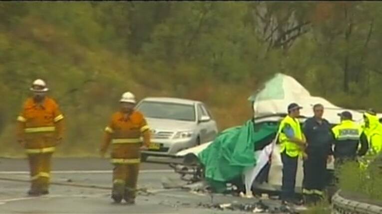 DEADLY: The scene of the triple fatality on the Golden Highway at Jerrys Plains yesterday Picture: NBN News
