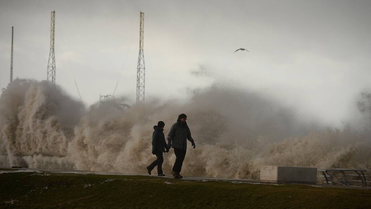 Waves crash over Blackpool seafront on January 3, 2014 in Blackpool, England. Picture: Getty