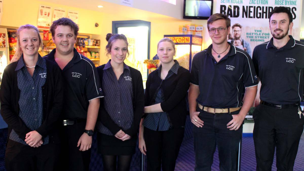 GOULBURN: They're determined to keep their prices down, and at $8 an adult ticket, the Lilac City Cinema may be the cheapest in the state. Some of the staff: Ellen Ryan, Jerrod Murdoch, Sarah Joyce, Emily Brown, Sam Grant and Richard Joyce. Photo: BRITTANY MURPHY, Goulburn Post.