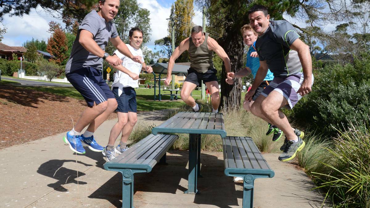 BOWRAL: Tough Mudder is coming to the Highlands for the first time this November and teams are starting to put in the hard yards. Pictured is Andrew Mevissen, Matt Coady, Murray Hamer, Daniel Weekes and Rick Mooney preparing for the competition. Photo: ROY TRUSCOTT, Southern Highland News.