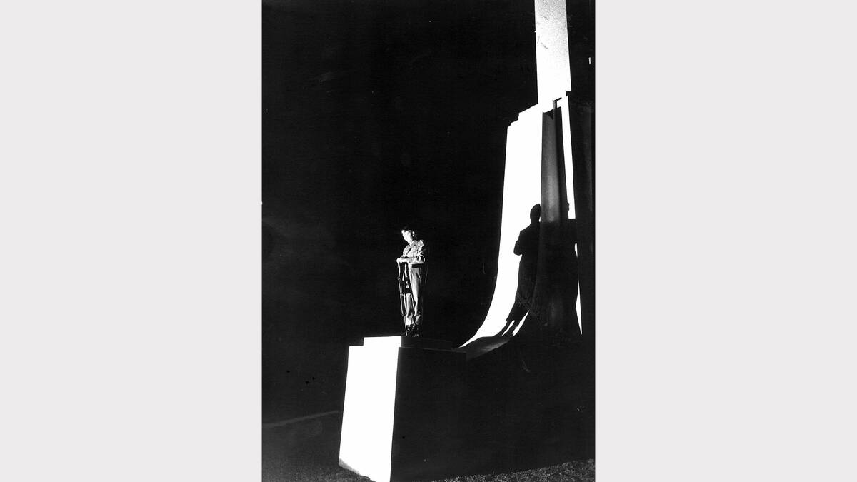 Andrew Legg stands guard at the 1988 dawn service at the Albury monument.