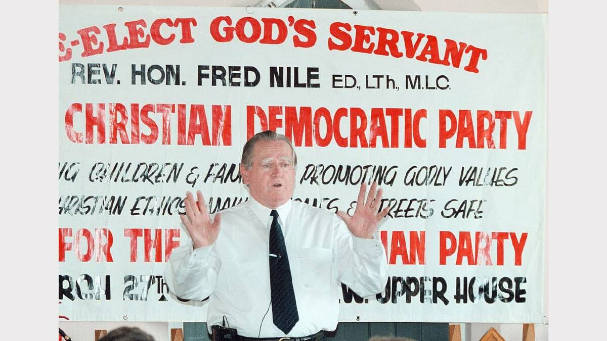 NSW state election campaign -   Rev. Fred Nile at the Uniting Church Holbrook. Picture: RAY HUNT