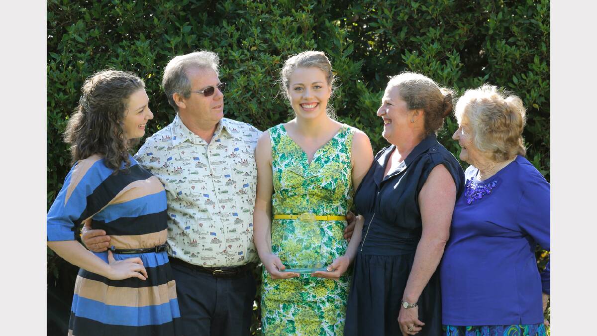 Young Citizen of the Year, Erin Ritchie, centre, celebrates with her family L-R: sister Lauren Ritchie, dad David Ritchie, mum Robyn Ritchie, and grandmother Bev Scott.