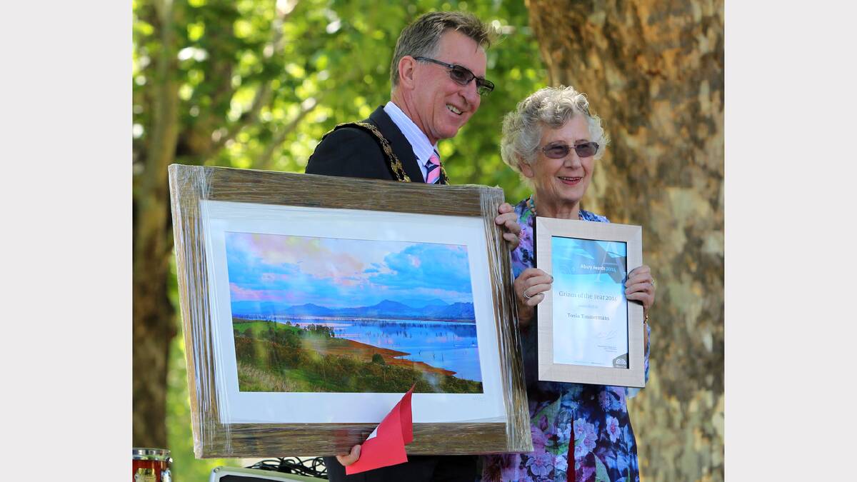 Noreuil Park, Albury. Australia Day 2014. Mayor Kevin Mack presents Tonia Timmermans, Citizen of the Year.