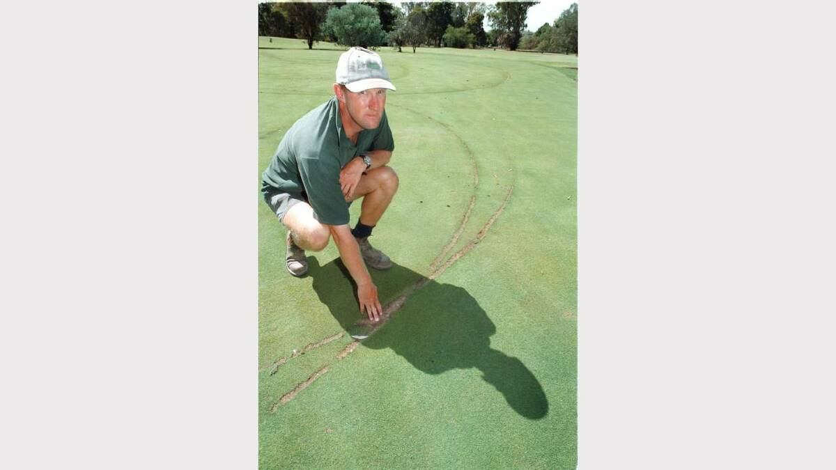 Albury Golf Course - Chris Atkinson points out the damage created by vandals when they took a buggy and drove it over the golf course. Picture: TANYA LAKE
