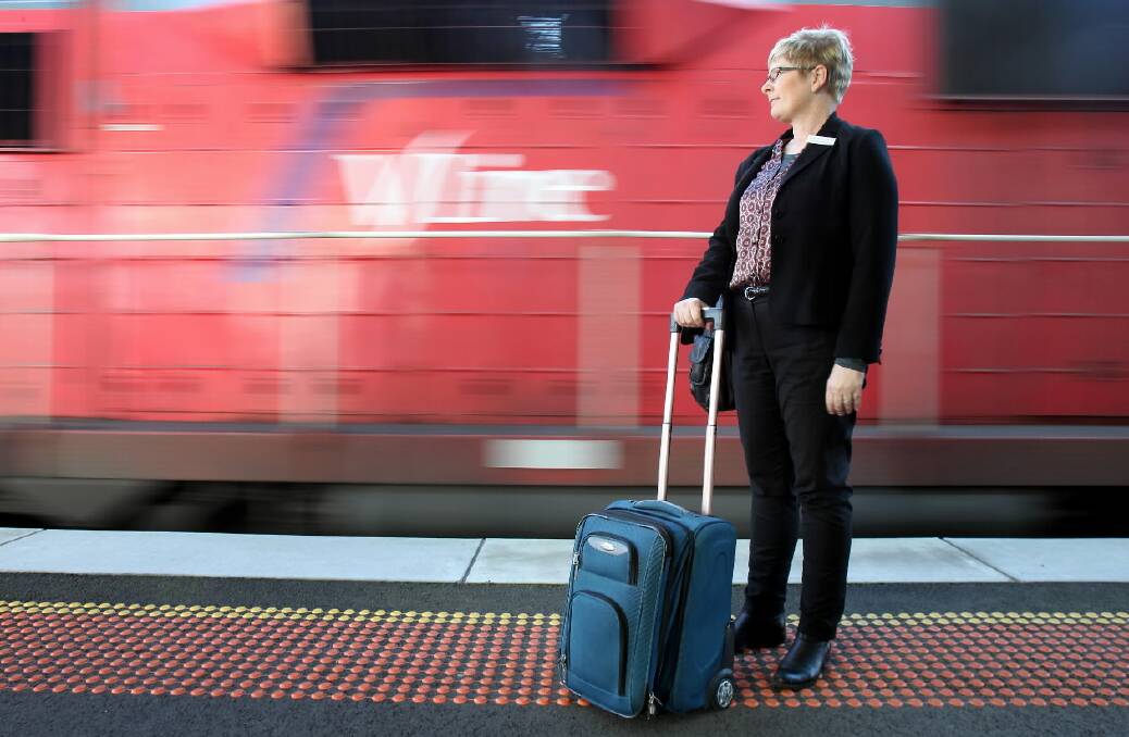 Jennifer Podesta at the Wodonga station yesterday before her trip to Melbourne. Pictures: KYLIE ESLER