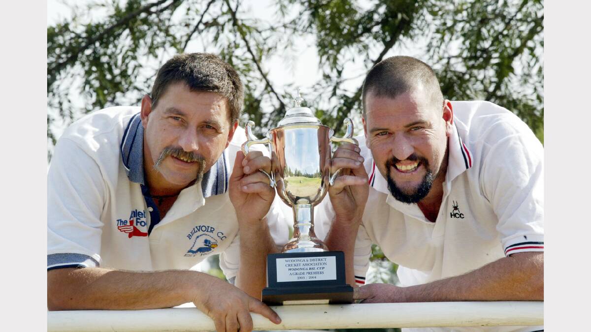Captain of Belvoir Cricket Club, David Bergowicz and Coach of Howlong Cricket Club, Gerard Midson with the cup in readiness for the grand final this weekend