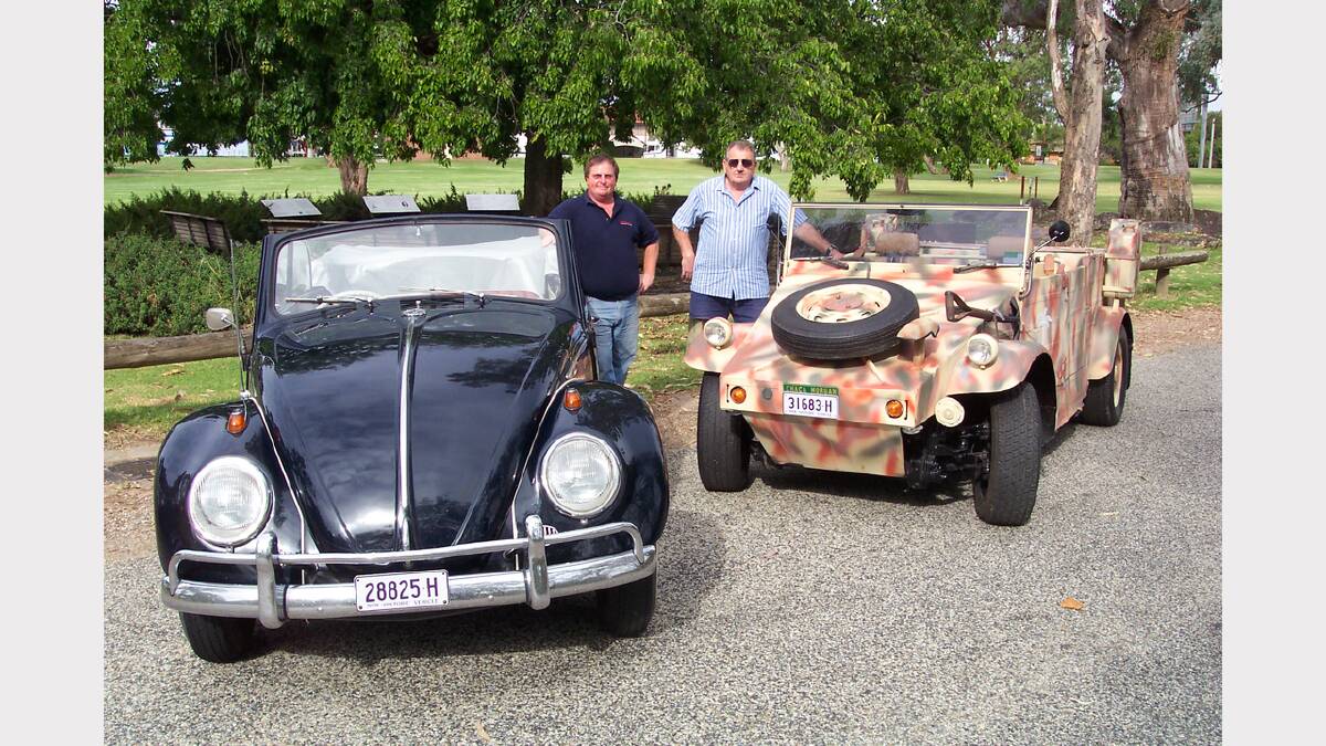 Jason Rigby and his 1961 Beetle Cabriolet and Des Bownds with his replica 1944 VW Kubelwagen.