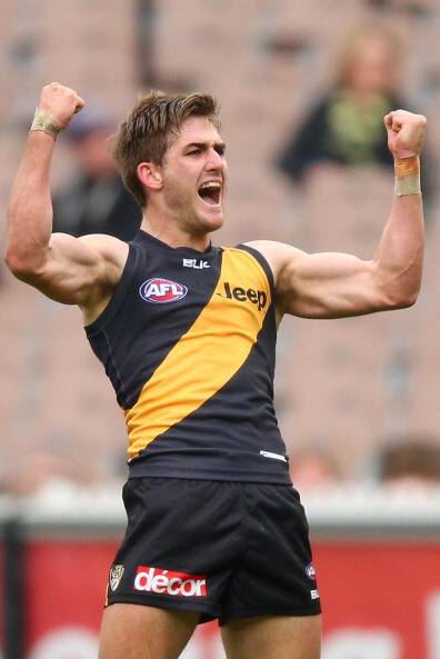 Anthony Miles celebrates kicking a goal for Richmond last year. Picture: GETTY IMAGES