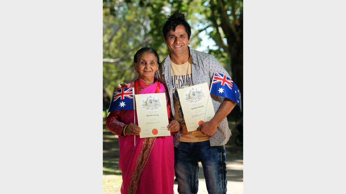 Noreuil Park, Albury. Australia Day 2014. Tulasa Subedi and her son Buddha Subedi, 24, originally of Bhutan, became Australian citizens.