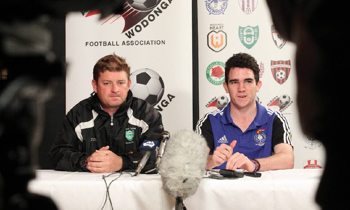 Coach Adam Carty and Nick Higgins from Albury City. Picture: KYLIE ESLER