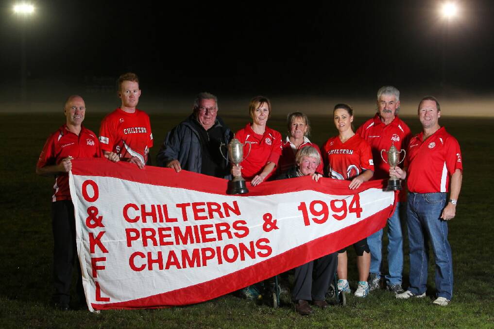 Darren Stephens, Murray Price, Robert Griffin, Katrina Lappin, Sandra Shannon, Bricky Price, Melinda Stephens, John O’Neill and Mick Eames will be out in force at next weekend’s reunion at Chiltern. Picture: MATTHEW SMITHWICK