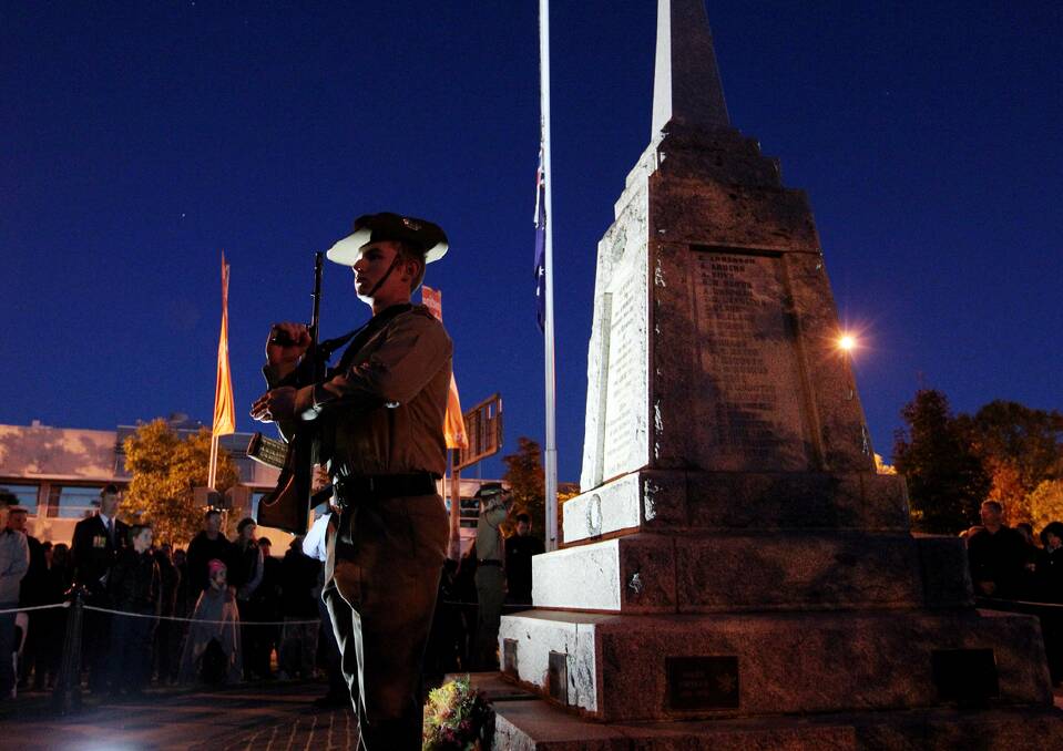 A member of the catafalque party stands guard at the Wodonga dawn service at Woodland Grove. Pictures: DAVID THORPE