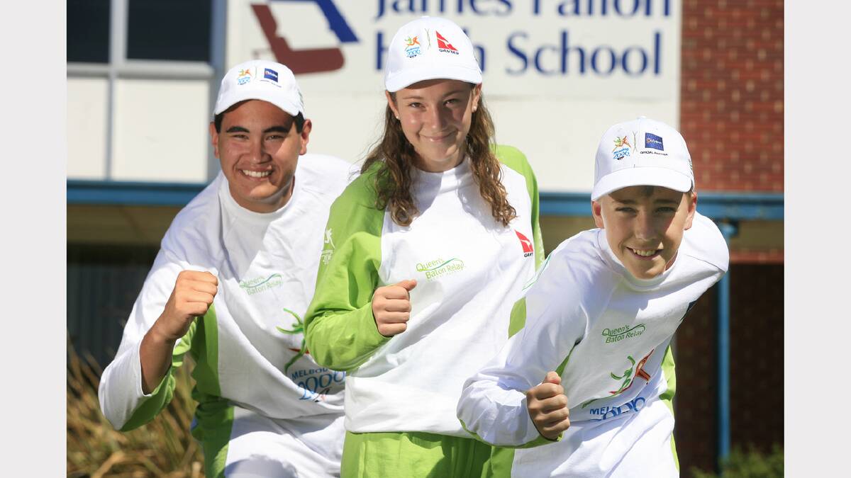 James Fallon High School students Joshua Clark, Dianne Prince and Matthew Winnel will be running the Commonwealth Games baton. Picture: SIMON GROVES