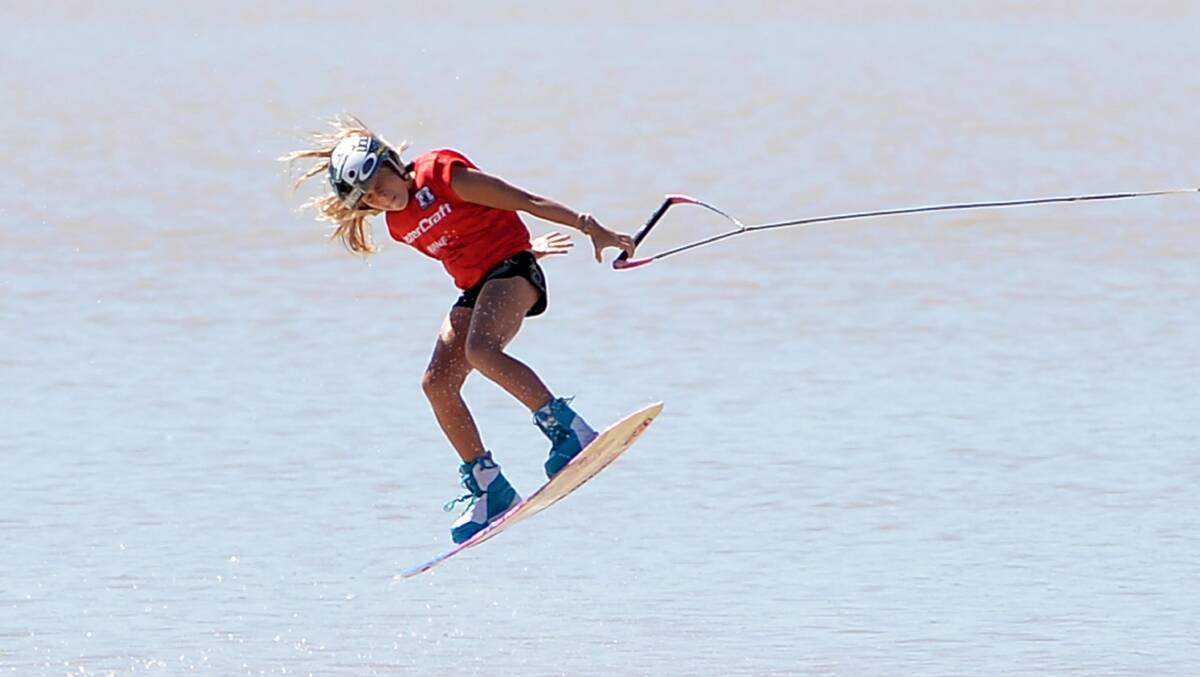 Zahra Kell, 12, tries some fancy work in one of her runs at Lake Albert.