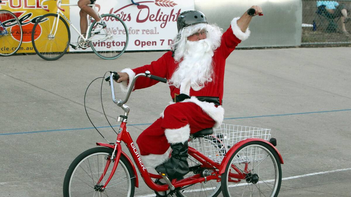 Santa made a guest appearance at the velodrome. Picture: MARK JESSER