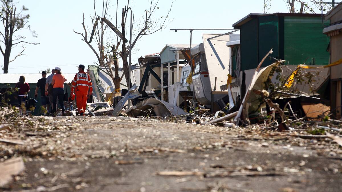 Storm damage clean-up at the Denison County Caravan Park in March last year. Picture: BEN EYLES