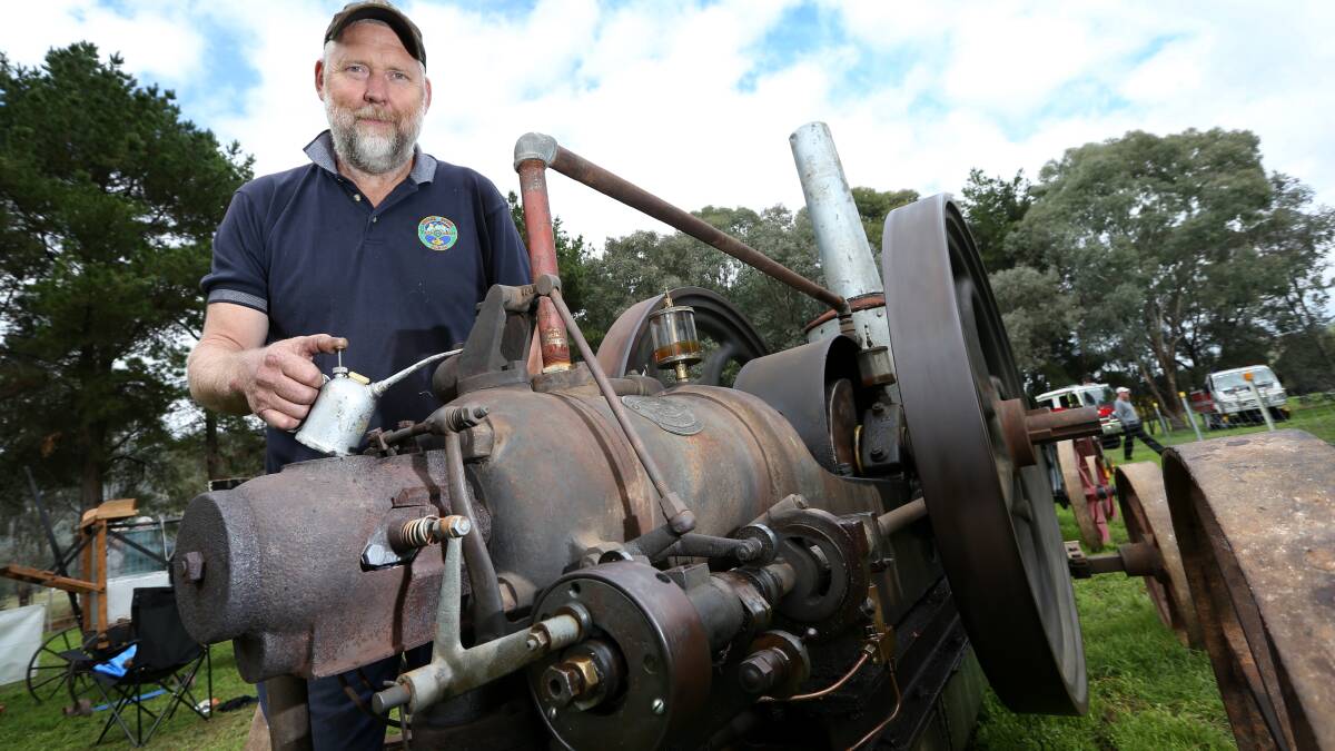 Staghorn Flat Daryl Fulford oils his 1916 Blackstone oil engine at the Leneva Steam Rally. Picture: MATTHEW SMITHWICK