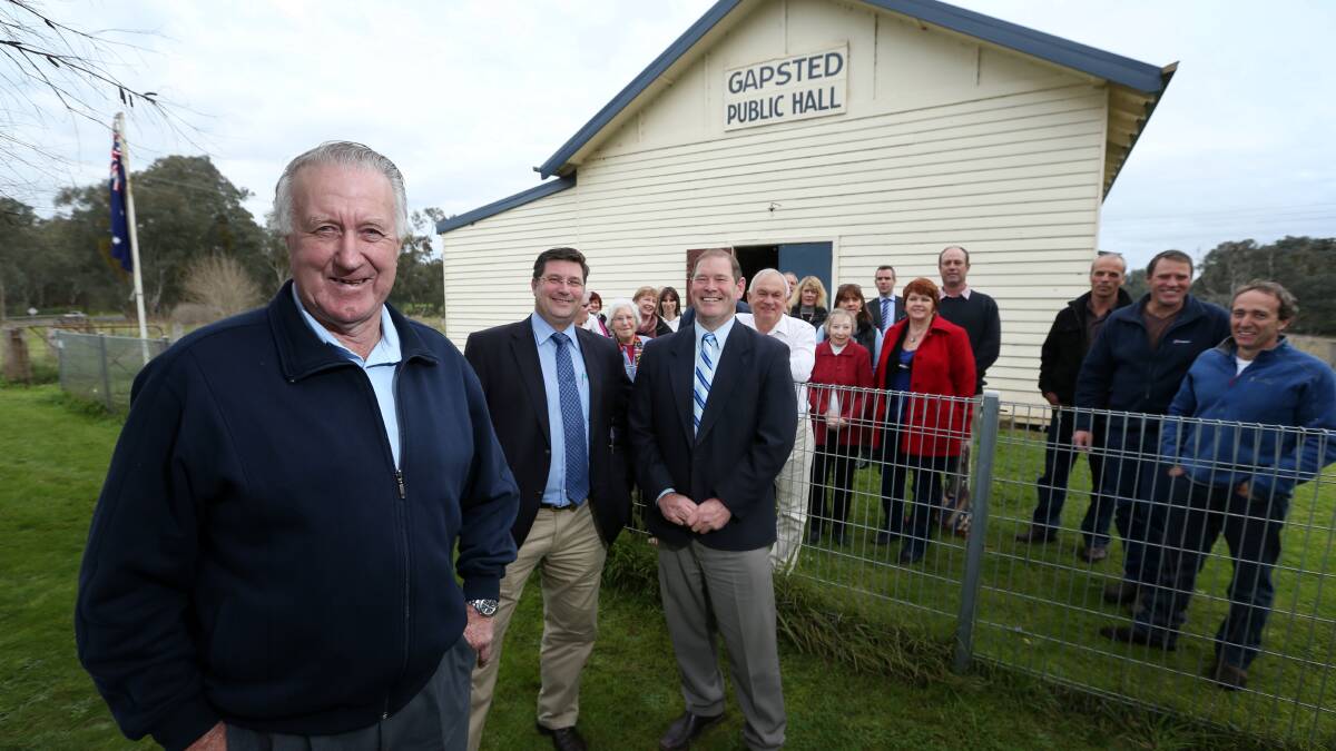 Gapsted Hall committee president Trevor Cousins, MPs Bill Tilley and Tim McCurdy and members of the Gapsted community at the Gapsted Public Hall, which has received funding for refurbishments. Picture: MATTHEW SMITHWICK