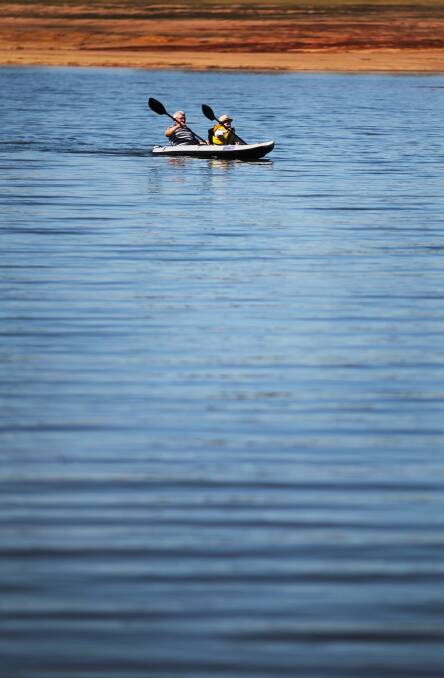 Hartwig Legenhausen and his grandson Jamie Legenhausen, 6, paddling on a trip from Melbourne. 