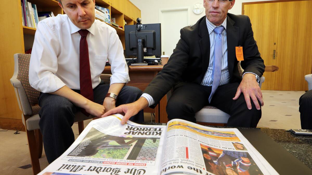 Stuart Baker, right, was part of a delegation that went to Canberra in November 2012 to meet federal Minister for Mental Health and Ageing (at the time) Mark Butler to lobby the Border’s case for a headspace facility. 
