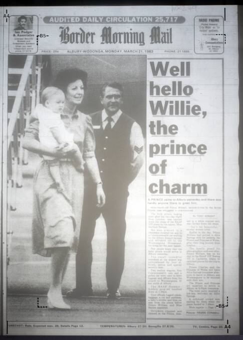 1983 - Prince Charles and Princess Diana make a royal visit to Albury.  Front page of The Border Mail, March 21, 1983. 
