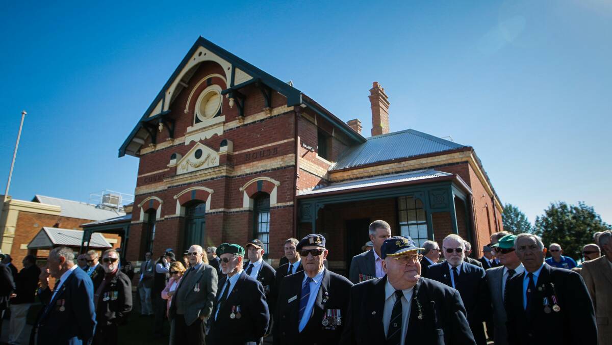 Veterans gather before the march in Yarrawonga. Picture: DYLAN ROBINSON