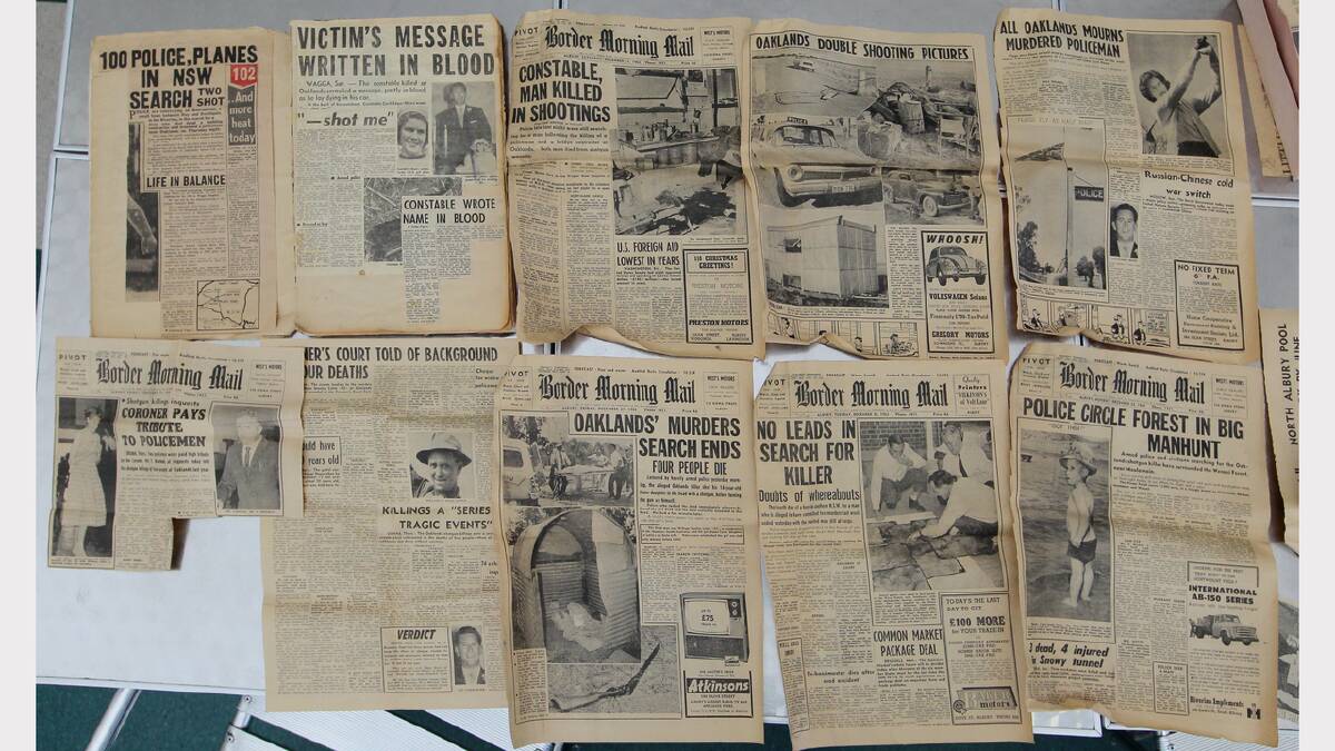 Newspaper articlesabout shooting of police officer Constable Edgar Howe at Oaklands in December 1963.
