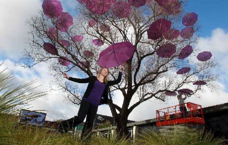 Wodonga library staff member Tania Quick in The Cube’s courtyard. Picture: KYLIE ESLER