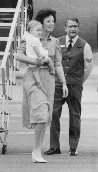 1983 - Prince Charles and Princess Diana make a royal visit to Albury. Prince William with his nanny Barbara Barnes at Albury airport on April 16, 1983  when he was leaving from his stay at Woomargama while his parents Prince Charles and Princess Diana toured Australia.