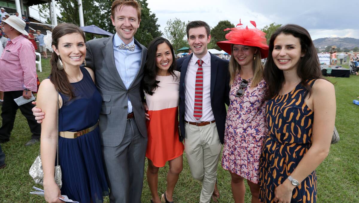 Melbourne's Beth Plunkett, Nick Jane, Shen Mei Bolton, Daniel Osvath, Madeleine Miller, and Samantha Sutton at the Towong Cup.  Daniel and Madeleine were named Best Dressed Couple for Fashions on the Field.