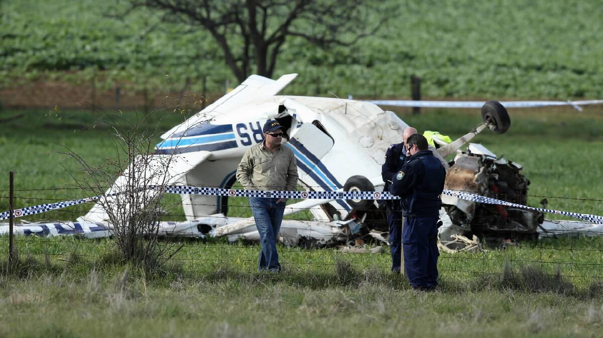 The scene of the plane crash at Burrumbuttock yesterday.
