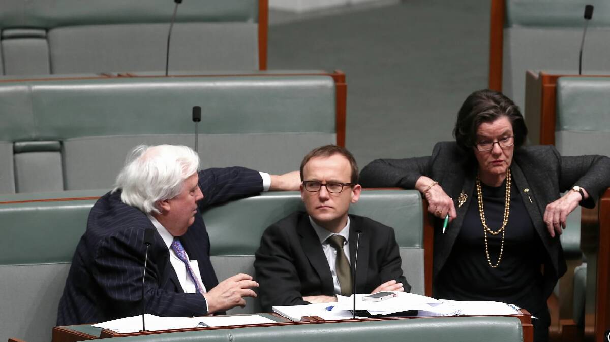Clive Palmer, Adam Bandt and Cathy McGowan in parliament.