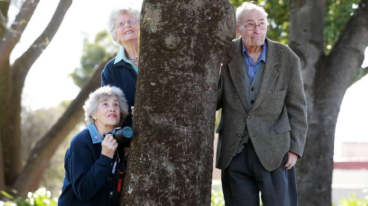 Rutherglen residents Mary Simmonds, Lorna Smith and James Riley gearing up for a bird watching project.  Picture: KYLIE ESLER