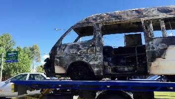 The van was destroyed by fire in Young Street. Picture: DYLAN ROBINSON