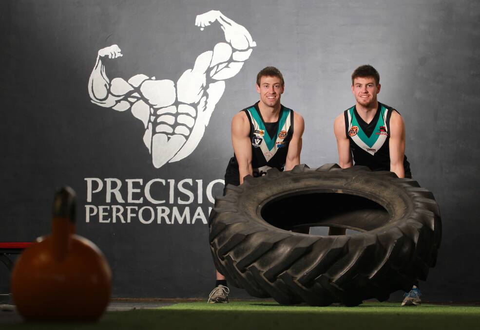 Lavington Panthers' Sam and Tom Hargreave get a work out ahead of the weekend's game. Picture: KYLIE ESLER