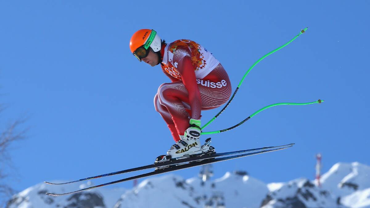 Sandro Viletta of Switzerland competes during the Alpine Skiing Men's Super Combined Downhill on day 7 of the Sochi 2014 Winter Olympics at Rosa Khutor Alpine Center on February 14, 2014 in Sochi, Russia. Photo by Doug Pensinger/Getty Images